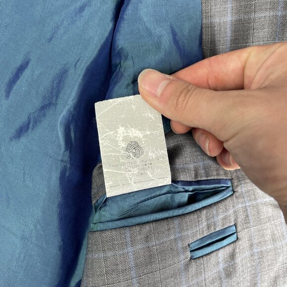 Arnold Brant Reda Super 120's Light Grey Blue Windowpane Blazer Jacket Read* - Picture 13 of 16